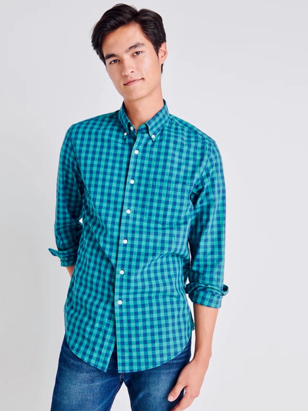 J.Crew Slim Fit Button Down Shirt Men's Medium Blue Green Check
Oxford
